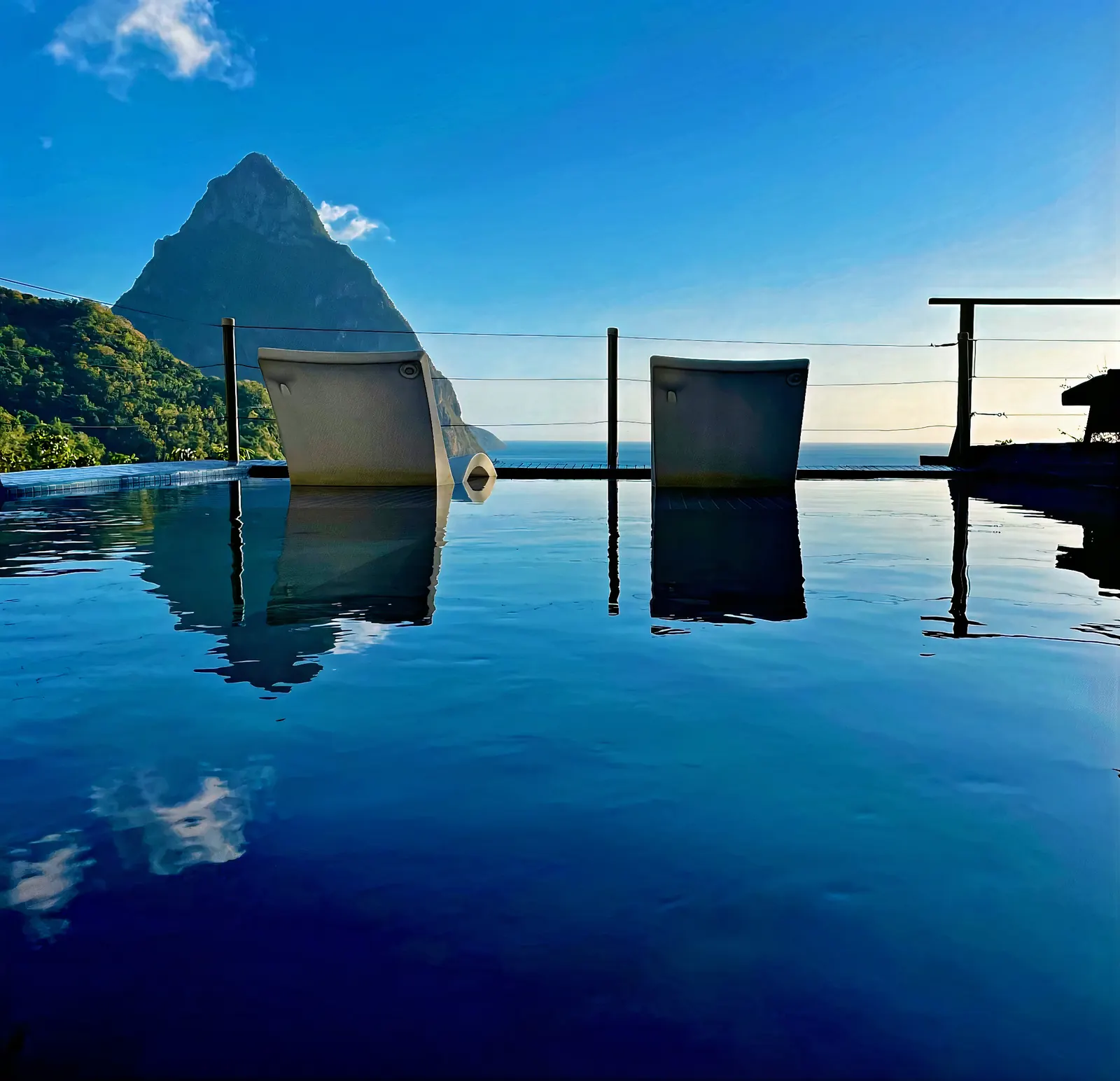 Green Fig Resort pool with Piton view in Soufriere Saint Lucia
